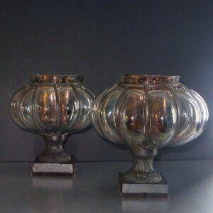 Votive Candleholders Clear Glass Pumpkin Shape Set Of 2 Room Decor